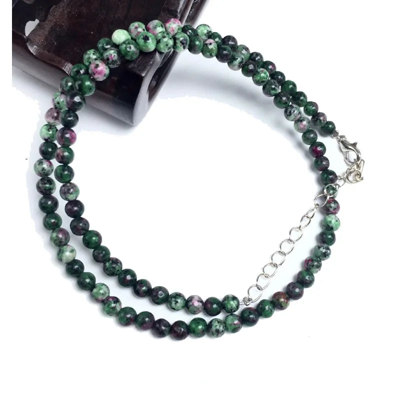 4mm Natural Stone Beaded Necklace and Bracelet Set | Tiger Eye Tourmaline Amazonite Agat detail view