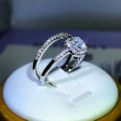 New Small Couple Ring 925 Sterling Silver Popular Fashion Four-Claw Zircon Ring Two-P alternate view