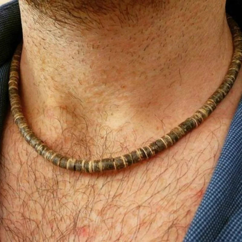 Men's Beaded Wood Beach Necklace | African Inspired Surfer Jewelry detail view