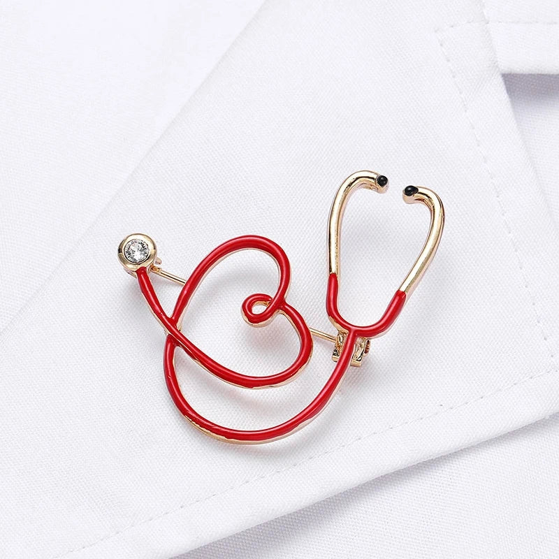 New Medical Medicine Brooch Pin Stethoscope Electrocardiogram Microscope Heart Shaped Pin Nurse Doctor Backpack Lapel Jewelry