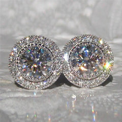Huitan Delicate Small Round Stud Earrings Women with Shiny Cubic Zirconia Simple Versatile Accessori
