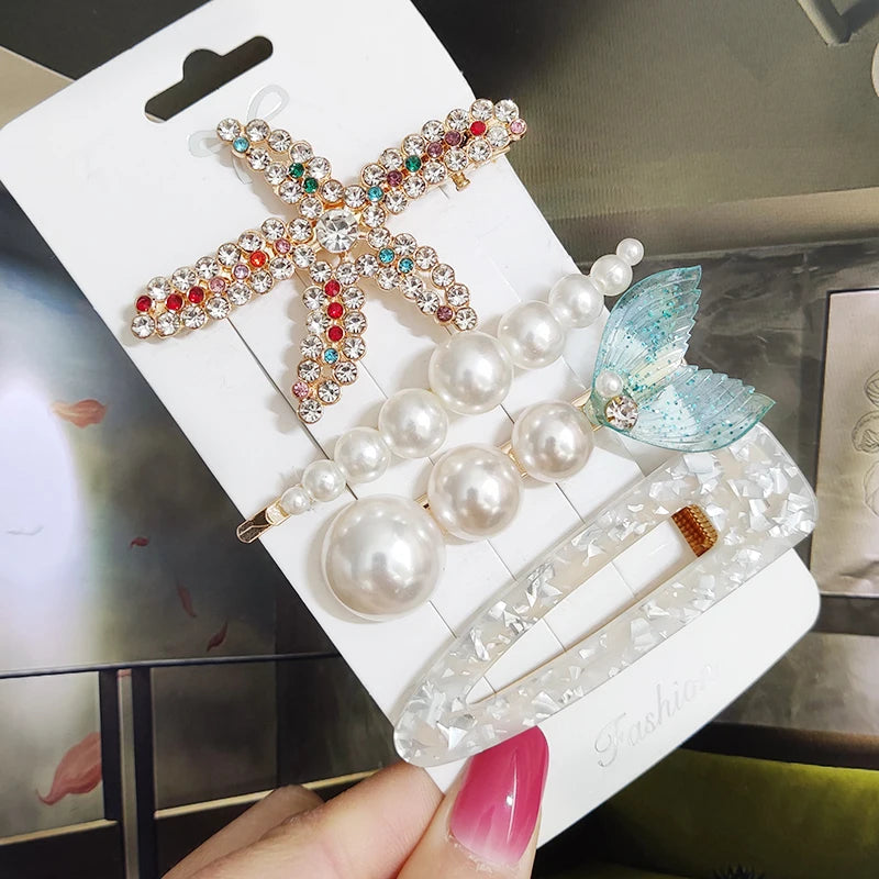 3/4pcs Set Pearl Hair Clip For Women Korean Hairpins Geometric Crystal Hair Barrettes Girl Hairgrip Hair Accessories