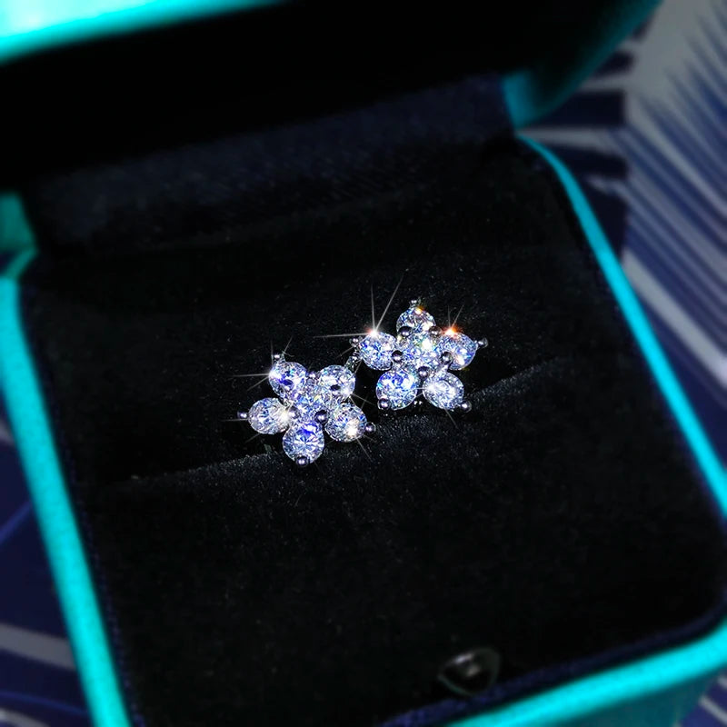 925 Sterling Silver Stud Earrings Fashion Full Diamond Plum Blossom Earrings Personal alternate view