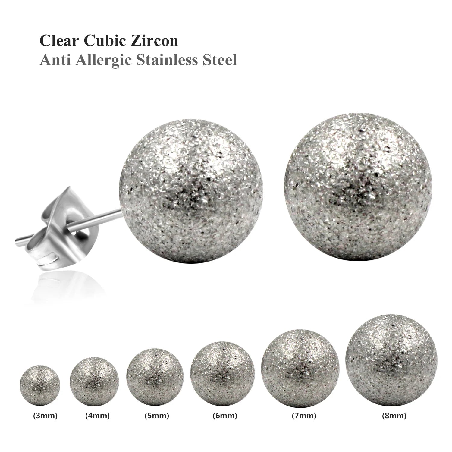 Stainless Steel Ball Stud Earrings Set 6 Pairs | Minimalist Round Clip Earrings for Wo close-up view