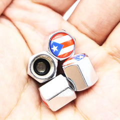 Zinc Alloy Puerto Rico Flag Tire Valve Stem Caps 4 Pcs Set close-up view