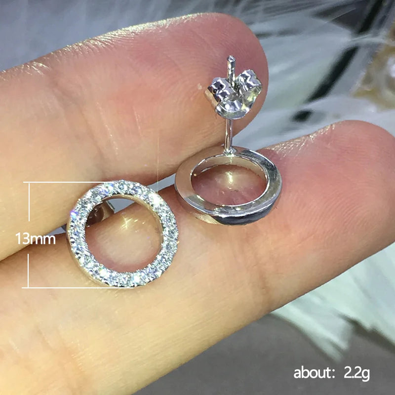 Huitan Fashion Versatile Dazzling Circle Stud Earrings with Crystal Cubic Zirconia Min close-up view
