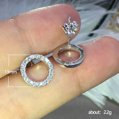 Huitan Fashion Versatile Dazzling Circle Stud Earrings with Crystal Cubic Zirconia Min close-up view