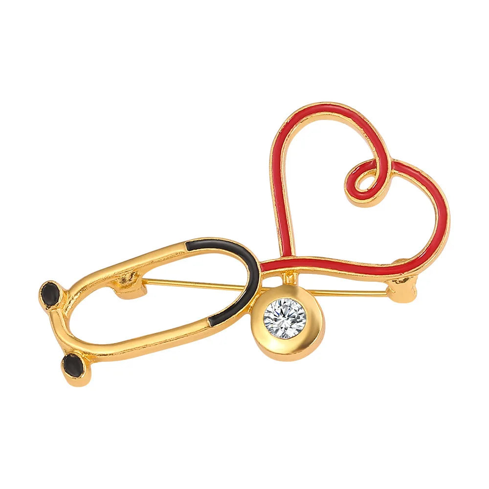 New Medical Medicine Brooch Pin Stethoscope Electrocardiogram Microscope Heart Shaped Pin Nurse Doctor Backpack Lapel Jewelry