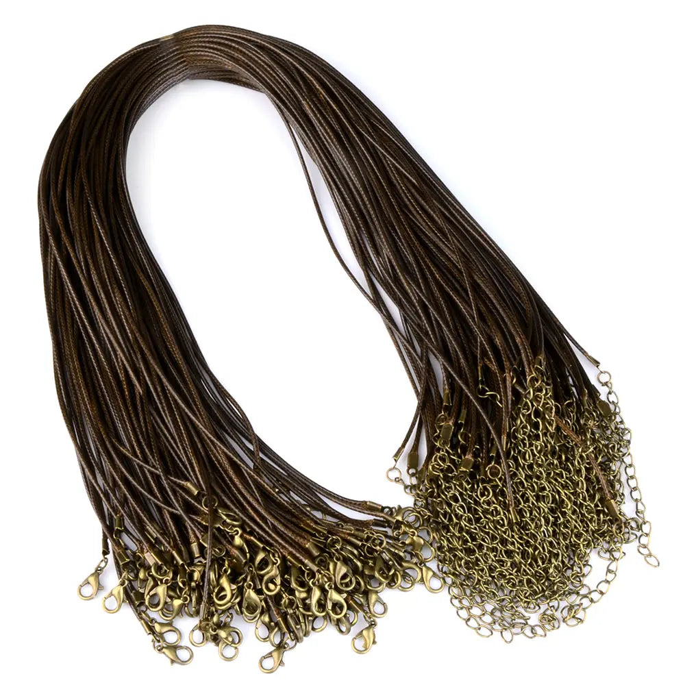 20Pcs/lot 45+5cm Leather String Cord Wax Braided 1.5/2mm Rope Adjustable Chain Lobster Clasp Necklaces Pendant Jewelry Findings