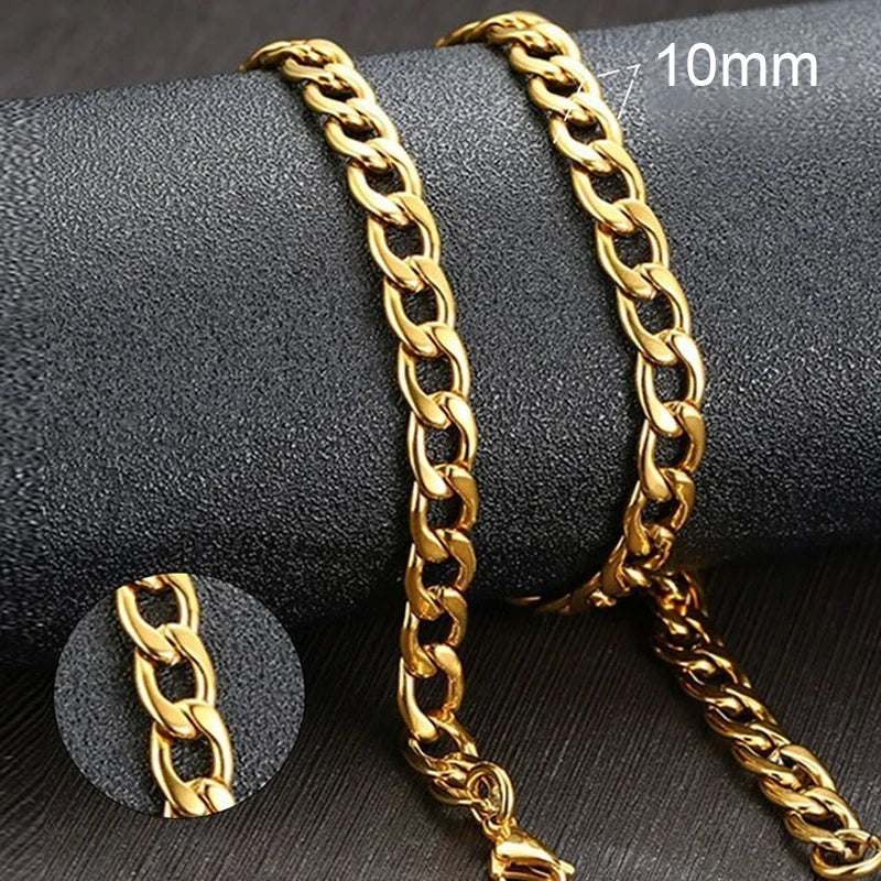 Vnox Men's Cuban Link Chain Necklace | Stainless Steel Black Gold Color Choker Jewe additional angle