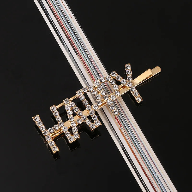 Simple Letter Rhinestone Hairpins Women Hair Clips Pins Barrettes Accessories For Wome close-up view