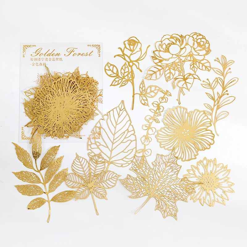 Yoofun 10pcs Vintage Gliding Stickers | Gold Flower Butterfly Lace Scrapbook Paper lifestyle view