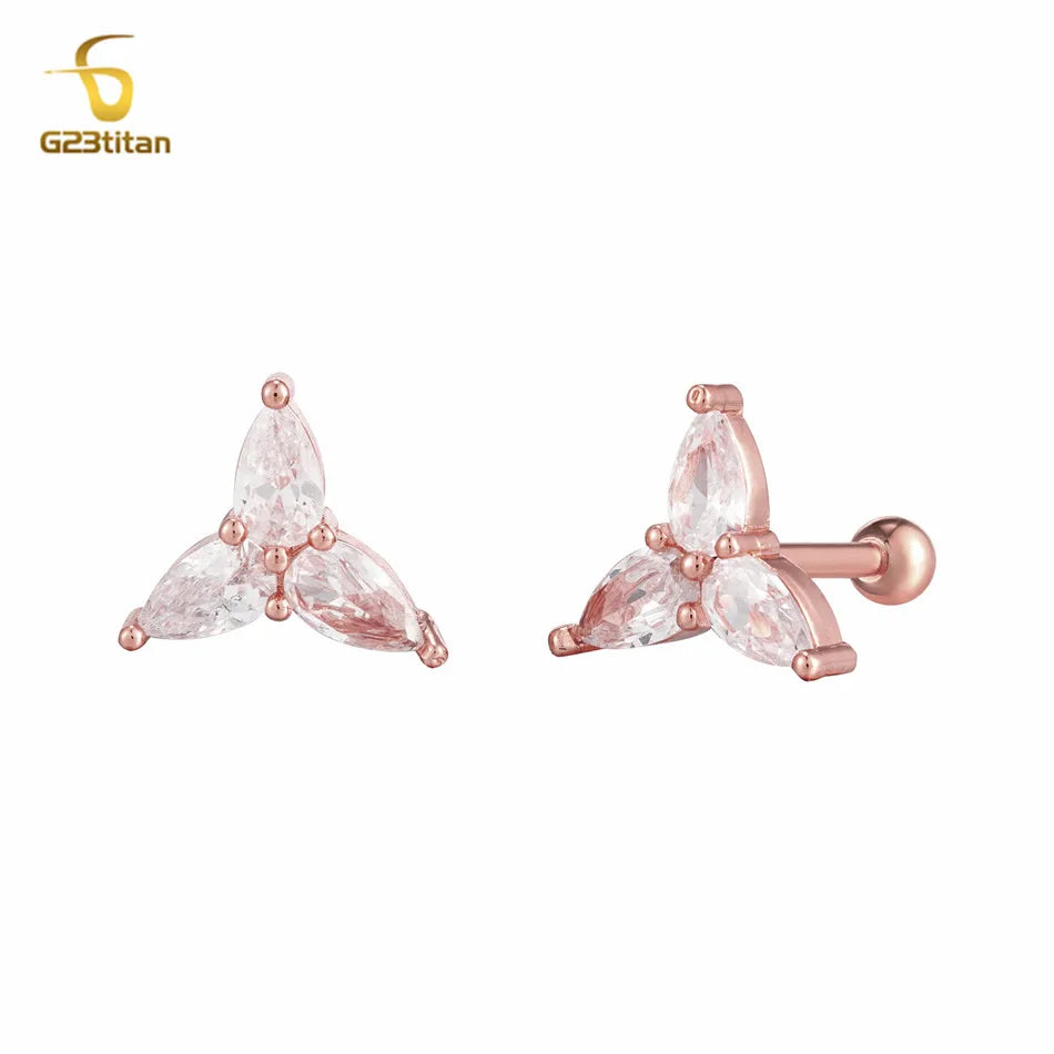 2pc Surgical Steel Ear Cartilage Earlobe Tragus Piercing Ball Bar Rose Gold Color Moo alternate view