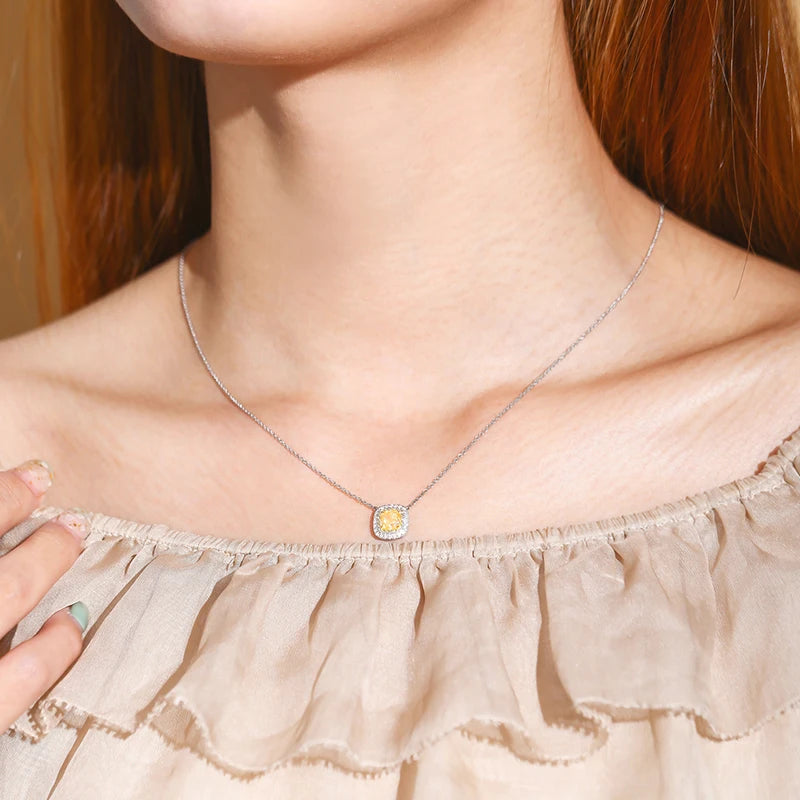 Huitan Women Pendant Necklace Inlaid Sparkling Yellow Cubic Zirconia Charming Party Enga detail view
