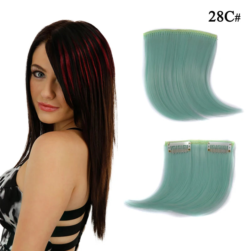 Colorful Clip In Bangs Hair Extensions | High Temperature Fiber Hair Pieces for Women close-up view