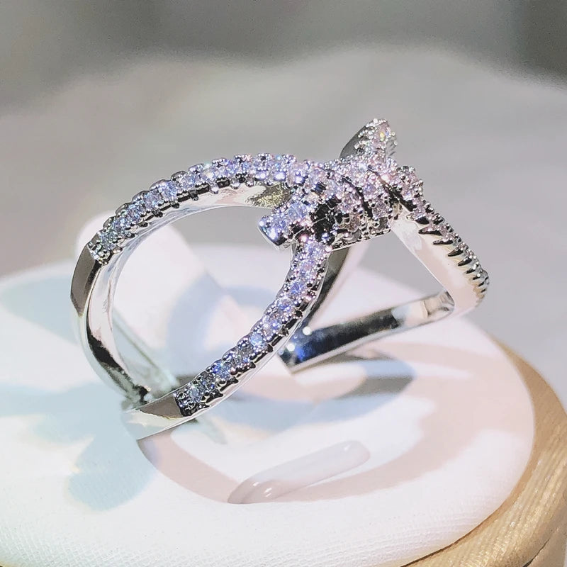 925 Sterling Silver Fashion Interwoven Figure 8 Ring For Ladies Personality Geometric Je detail view