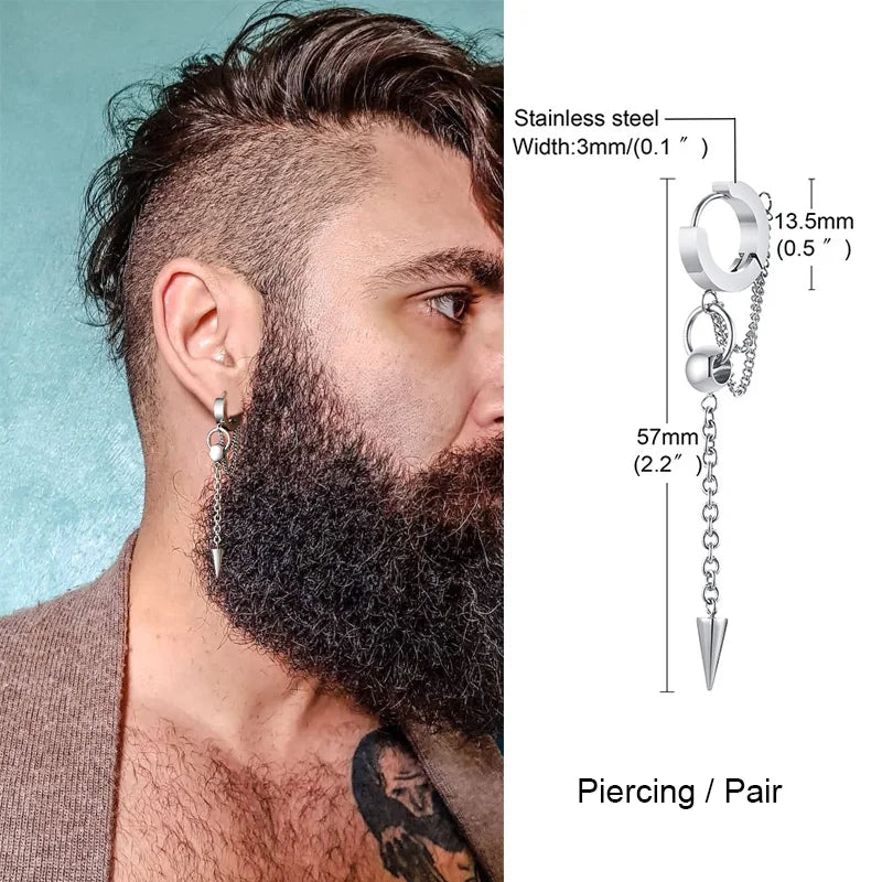Stainless Steel Cross Double Chain Huggie Hoops Earring Pair for Men Women Earrings detail view