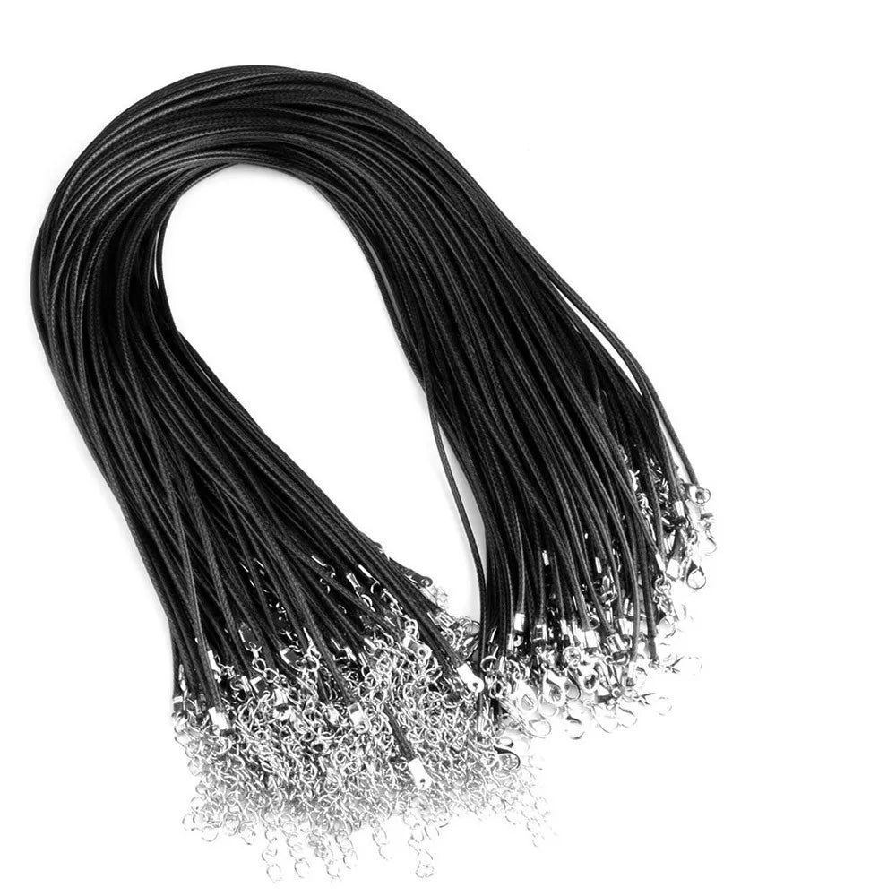 20Pcs/lot 45+5cm Leather String Cord Wax Braided 1.5/2mm Rope Adjustable Chain Lobster Clasp Necklaces Pendant Jewelry Findings