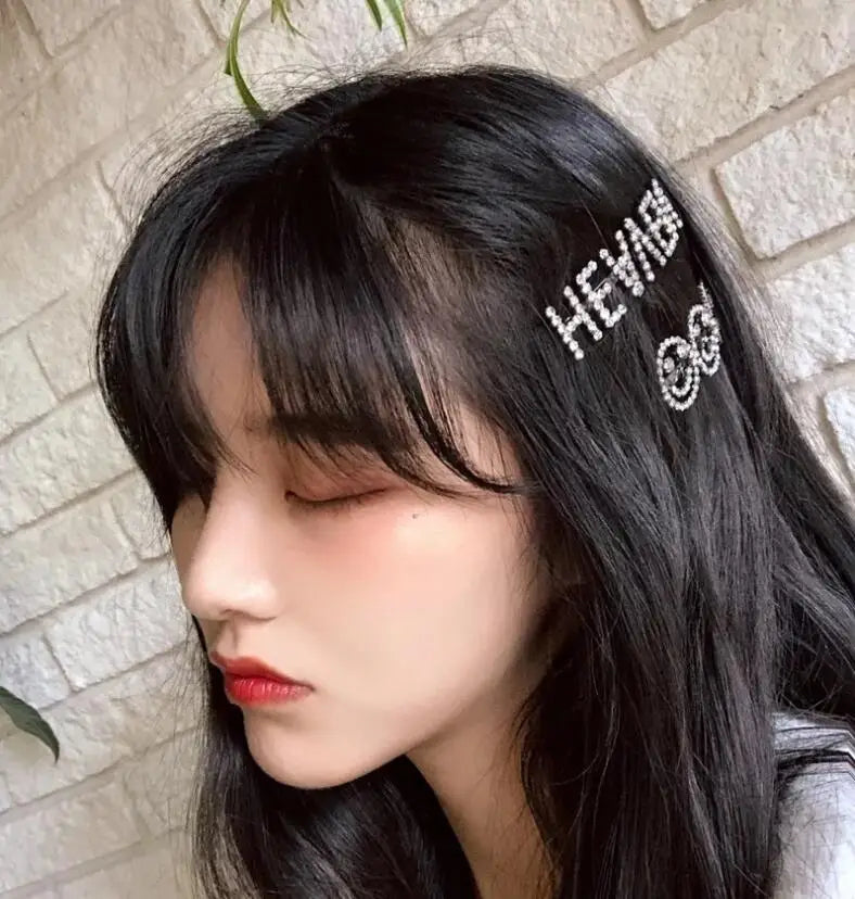 Simple Letter Rhinestone Hairpins Women Hair Clips Pins Barrettes Accessories For Wome close-up view