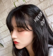 Simple Letter Rhinestone Hairpins Women Hair Clips Pins Barrettes Accessories For Wome close-up view