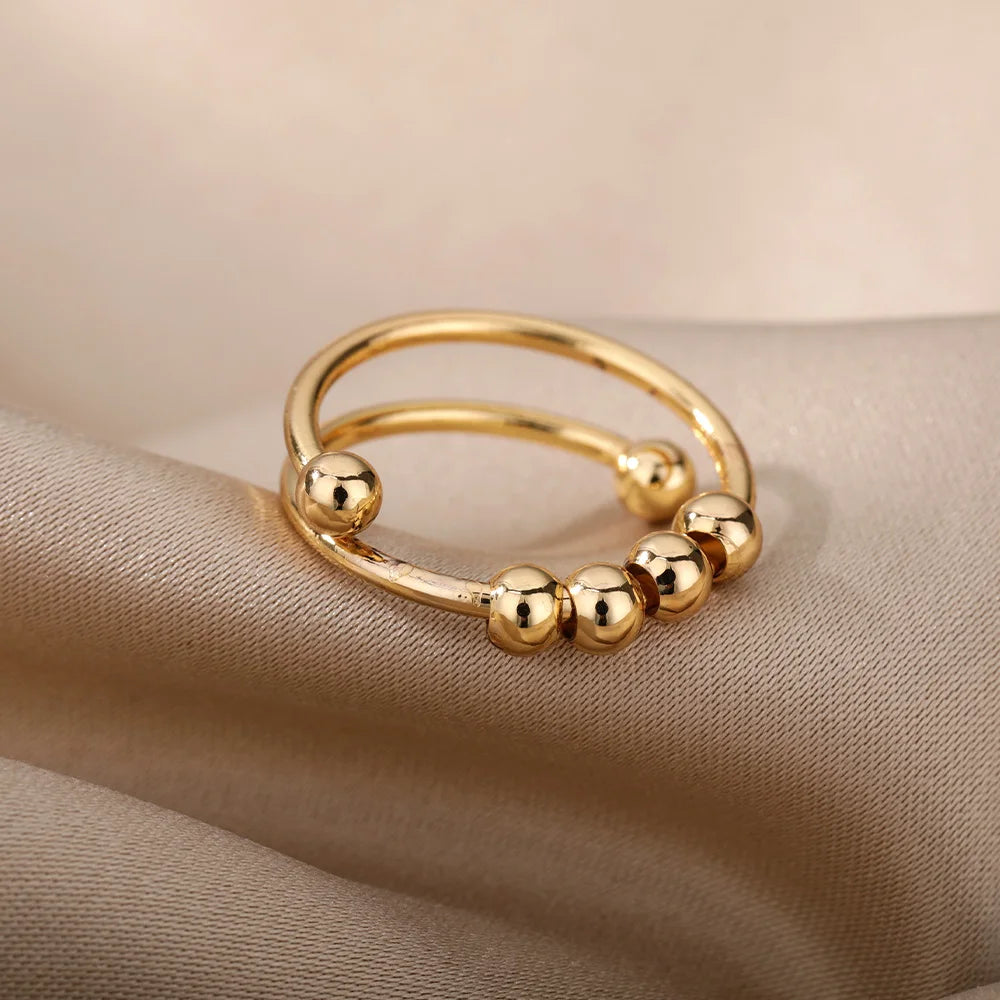 Women Open Spinner Adjustable Finger Ring Stainless Steel Rotating Freely Anti Stress lifestyle view