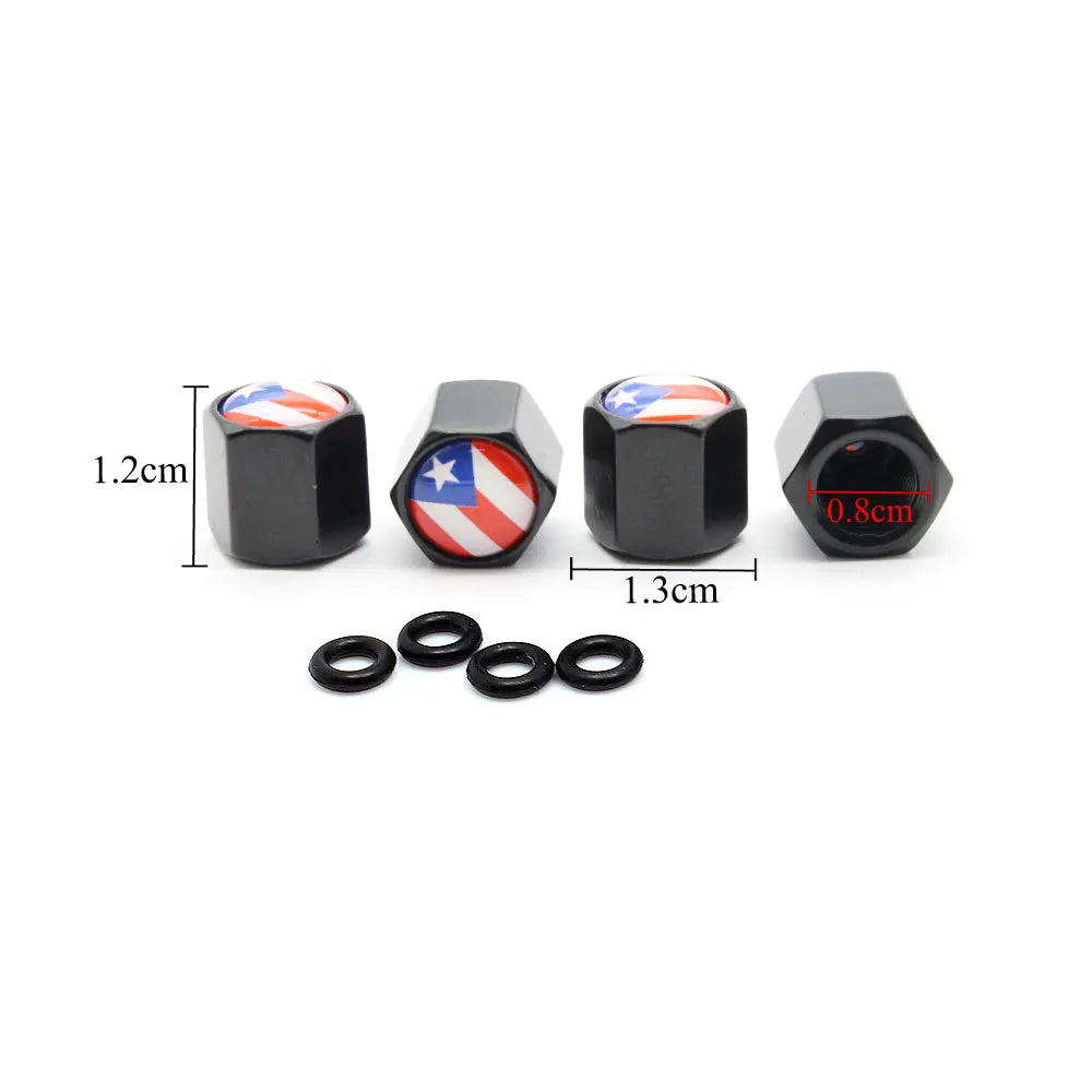 Zinc Alloy Puerto Rico Flag Tire Valve Stem Caps 4 Pcs Set detail view