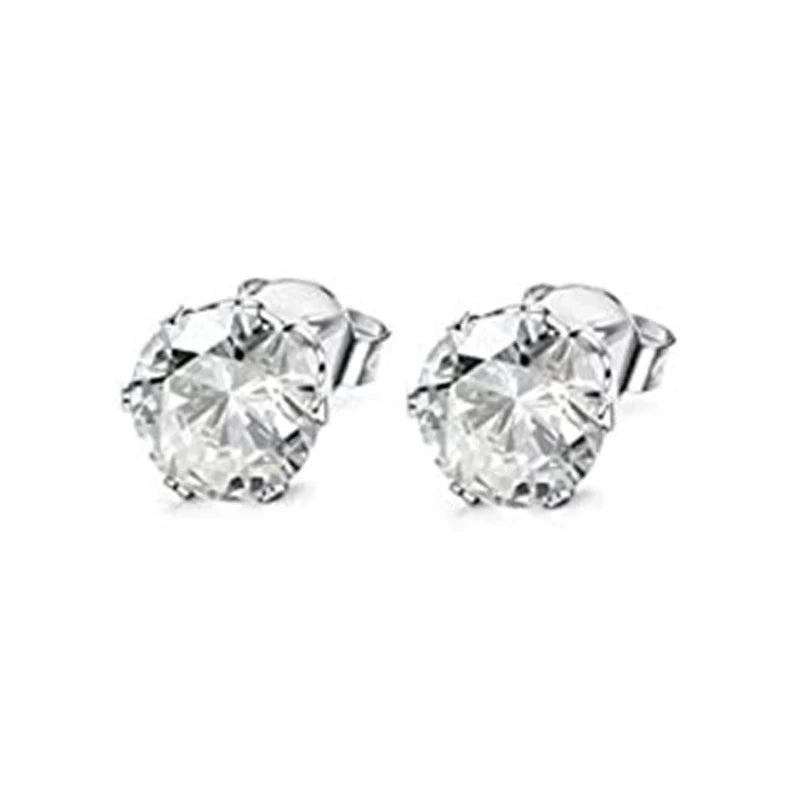 Huitan Minimalist Crystal Cubic Zirconia Stud Earrings | 6 Claws Unisex Fashion Jewelr close-up view