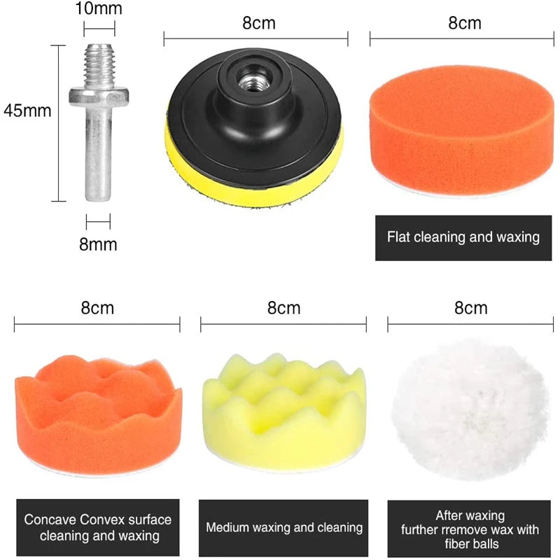 Car Polishing Sponge Pads Kit Foam Pad Buffer Kit Polishing Machine Wax Pads for Auto Mo detail view