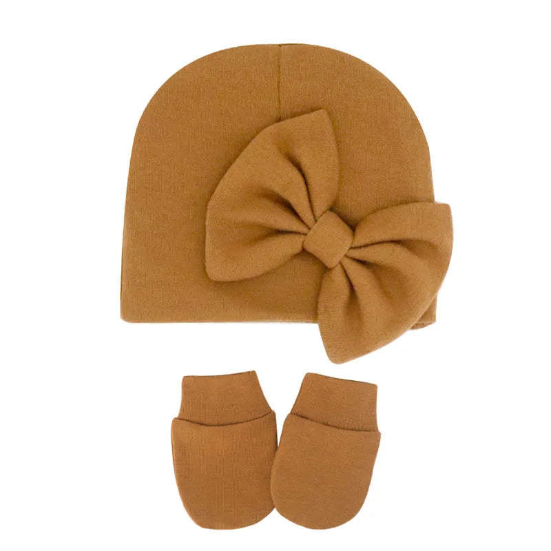 Newborn Baby Girl Hat and Gloves Set | Cotton Beanie for Infant Toddler lifestyle view