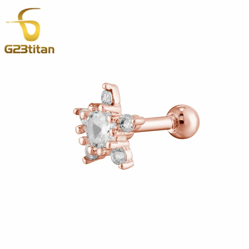 2PC Surgical Steel Cartilage Earring Helix Daith Conch Tragus Piecring Ring Zircon Flo close-up view