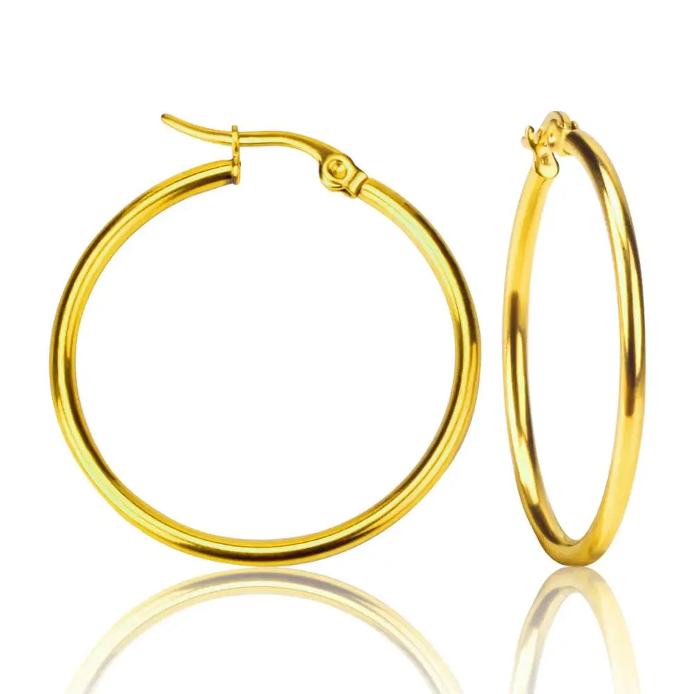 ASONSTEEL Simple Stainless Steel Hoop Earrings | Glossy Minimalist Classic Circles detail view