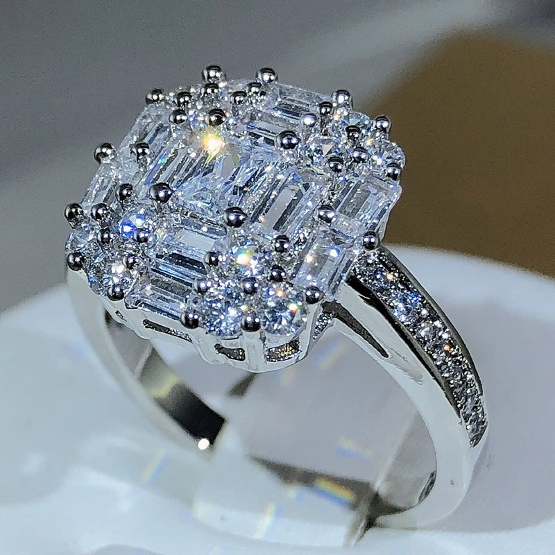 Exquisite Square Zircon Countless Claw Rings 925 Sterling Silver For Ladies Fashion Je close-up view