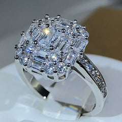 Exquisite Square Zircon Countless Claw Rings 925 Sterling Silver For Ladies Fashion Je close-up view