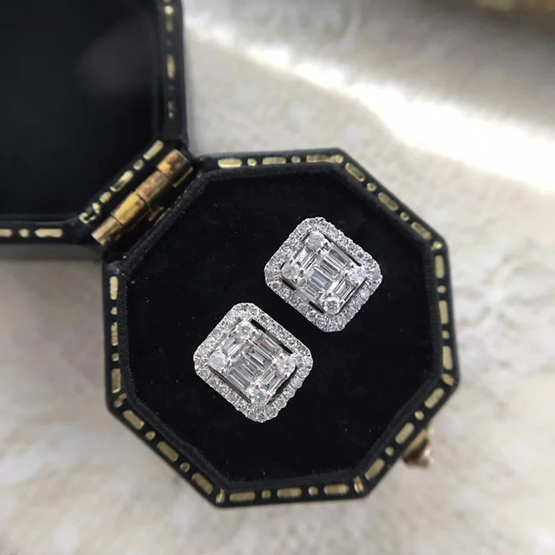 Huitan Geometric Stud Earrings Women Daily Wear Party Shiny Cubic Zirconia Ear Piercing Accessories
