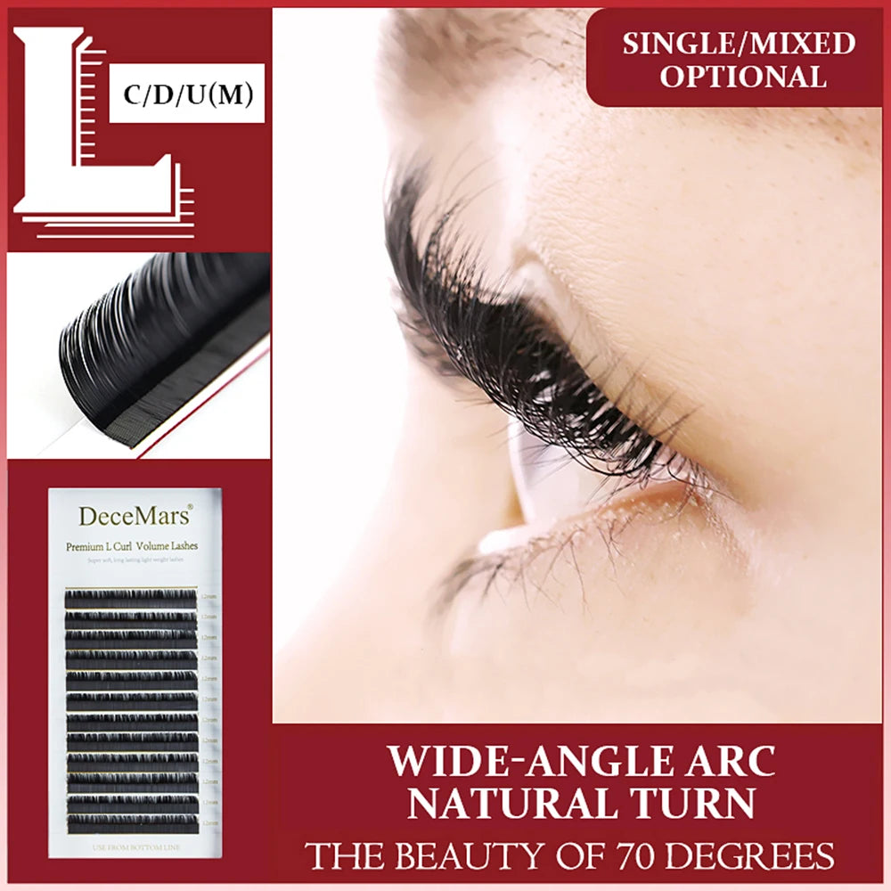DeceMars L Shaped Mink Eyelash Extensions | Professional Grafting Lashes 8-15mm close-up view