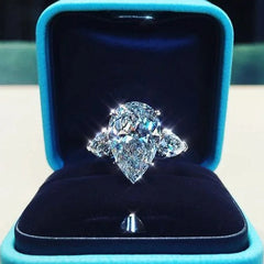 Huitan Luxury Crystal Water Drop CZ Rings Women Proposal Engagement Ring Exquisite Weddi detail view