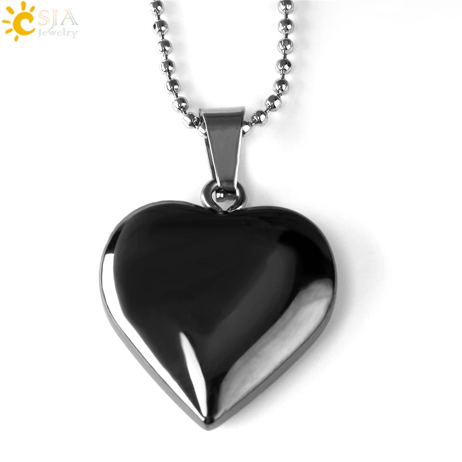 CSJA Natural Stone Heart Necklace | Crystal Healing Pendant for Women detail view