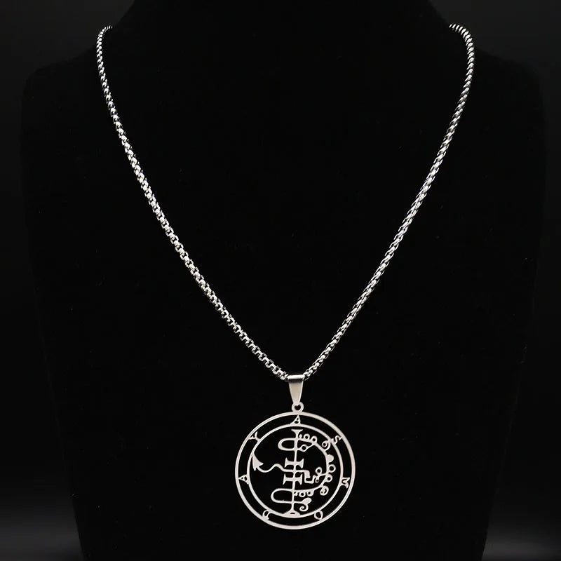 Sigeal Sigil De Lucifer Stainless Steel Satan Necklace | Asmoday Key Baphomet Pendant alternate view