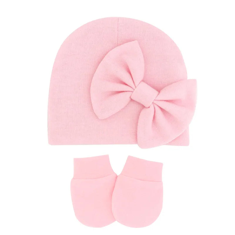 Newborn Baby Girl Hat and Gloves Set | Cotton Beanie for Infant Toddler additional angle