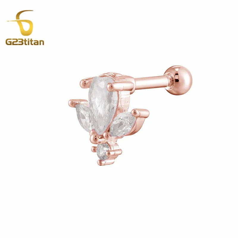 2PC Surgical Steel Cartilage Earring Helix Daith Conch Tragus Piecring Ring Zircon Flowe detail view