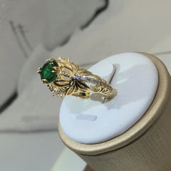 14K Gold Vintage Emerald zircon Ring for Women 925 Silver Jewelry Natural Emerald Rin alternate view