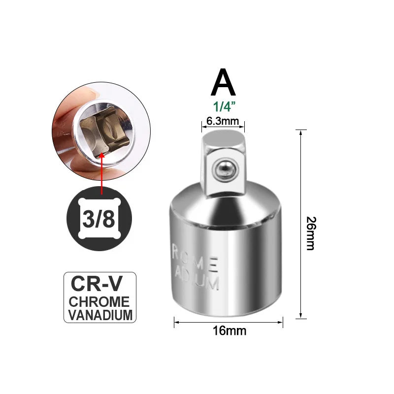 Ratchet Wrench Socket Adapter Set 1/2 to 3/8 to 1/4 | Drive Size Converter detail view