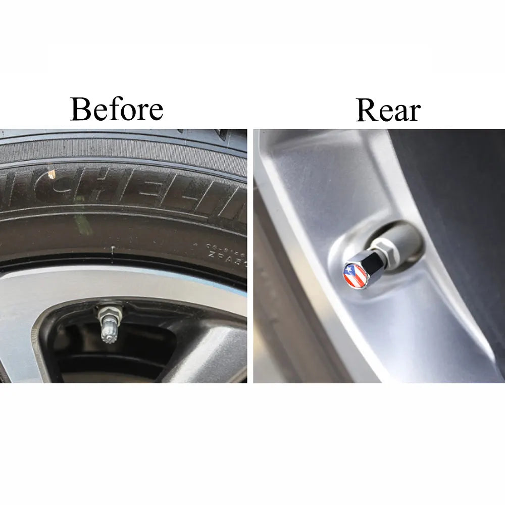 Zinc Alloy Puerto Rico Flag Tire Valve Stem Caps 4 Pcs Set additional angle