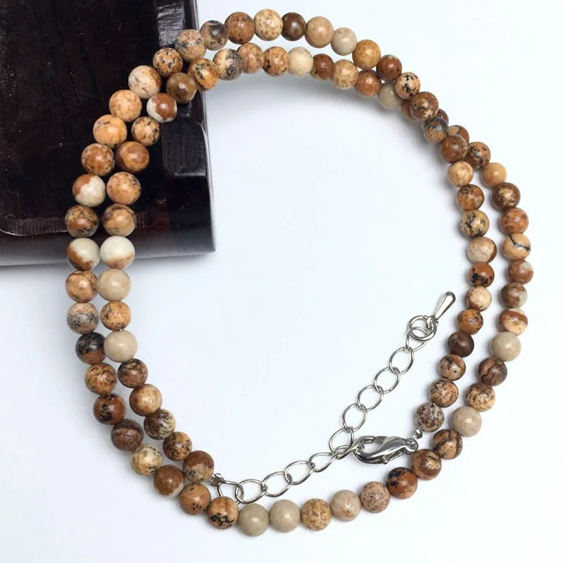 4mm Natural Stone Beaded Necklace and Bracelet Set | Tiger Eye Tourmaline Amazonite Ag close-up view