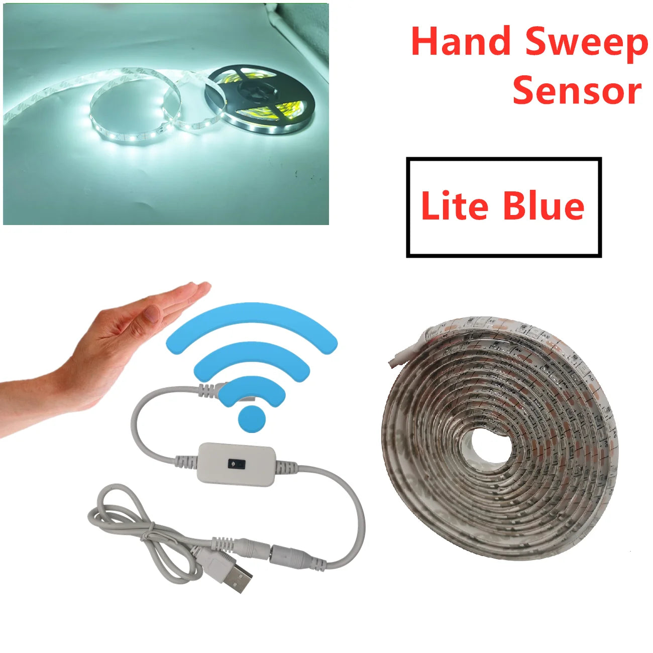 USB Motion Sensor LED Strip Light | Hand Sweep Control for Kitchen TV Backlight additional angle
