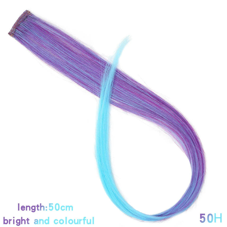 Clip In Rainbow Highlight Hair Extensions | Pink Synthetic Hair Strands alternate view