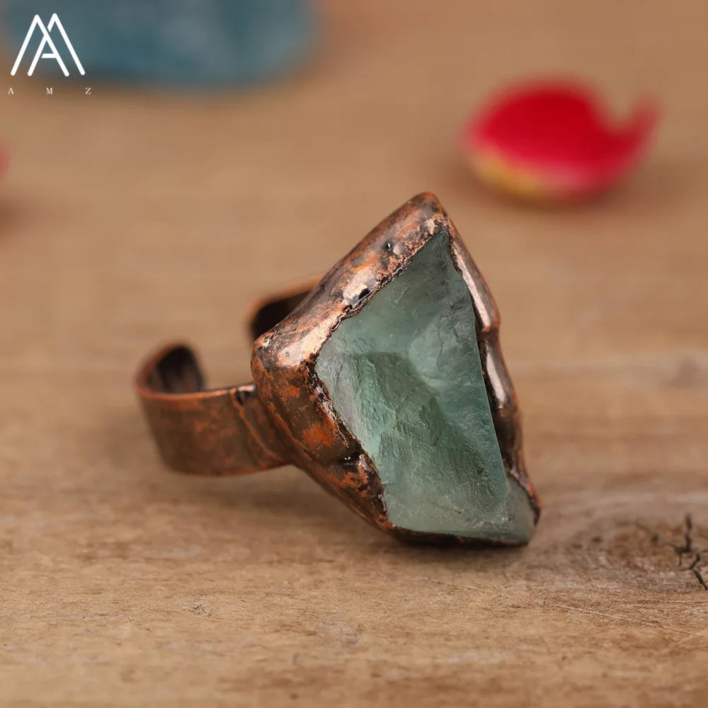 Irregular White Quartz Point Beads Bronze Handmade Rings Jewelry Women Natural Stone alternate view