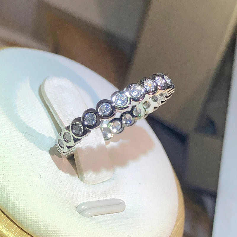 925 Sterling silver Single Row Pave AAAAA cz Eternity Promise ring Engagement Weddi additional angle