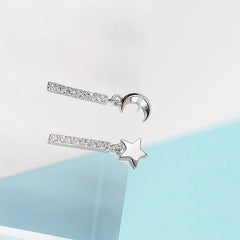 High Quality 925 Sterling Silver Earrings Woman Star Moon Earrings Fashion Elegant Ear close-up view