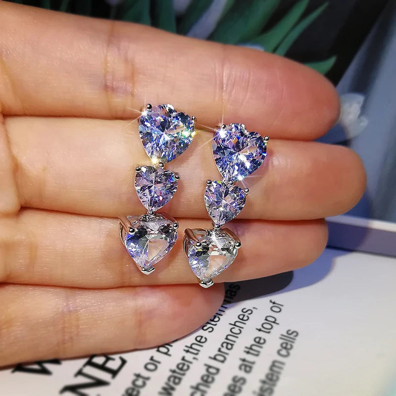 Huitan Heart Earrings for Women | Cubic Zirconia Drop Earrings close-up view